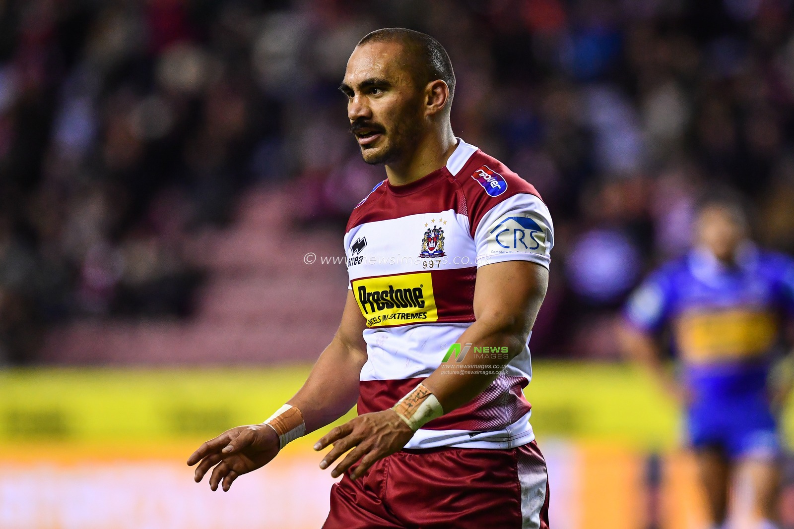 8th February  2019 , DW Stadium, Wigan, England;  Betfred Super League, Round 2, Wigan Warriors vs Leeds Rhinos ; Thomas Leuluai (7) of Wigan Warriors 

Credit: Craig Thomas/News Images