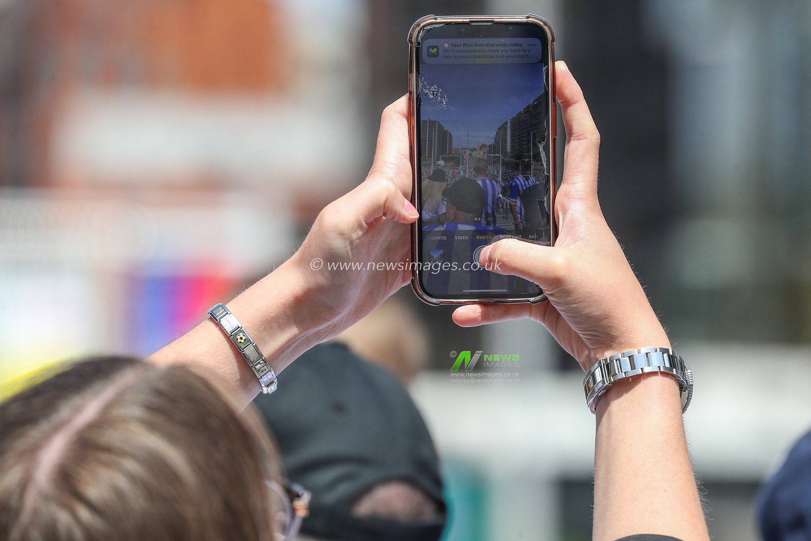 Sheffield Wednesday fan taking a picture ahead of the Sky Bet League 1 Play-off Final match Barnsley vs Sheffield Wednesday at Wembley Stadium, London, United Kingdom, 29th May 2023

(Photo by Gareth Evans/News Images)