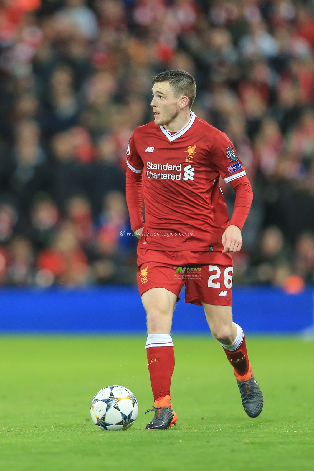 24th April 2018 , Anfield, Liverpool, England; UAFA Champions League Semi Final, first leg, Liverpool v Roma ; Andrew Robertson of Liverpool