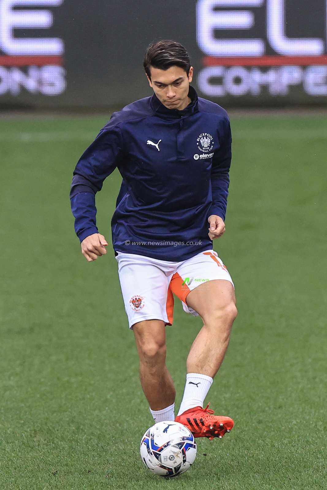 Kenny Dougall #12 of Blackpool during the pre-game warmup