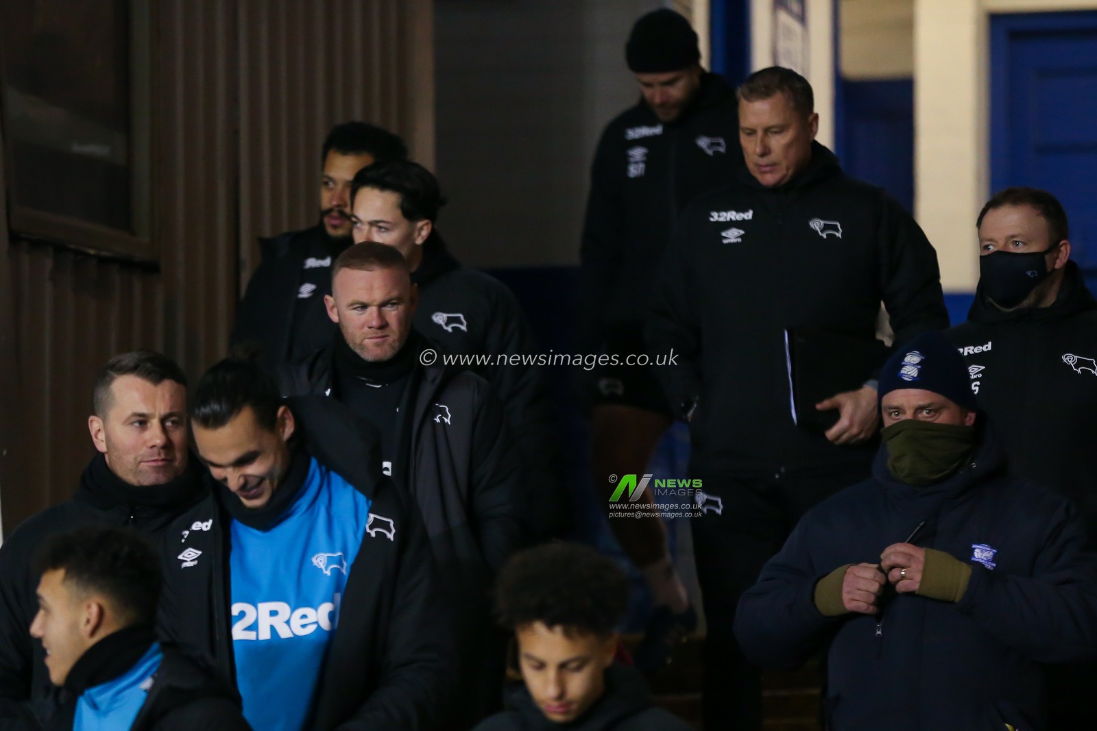 Wayne Rooney manager of Derby County walks out with his team at the game against Birmingham City