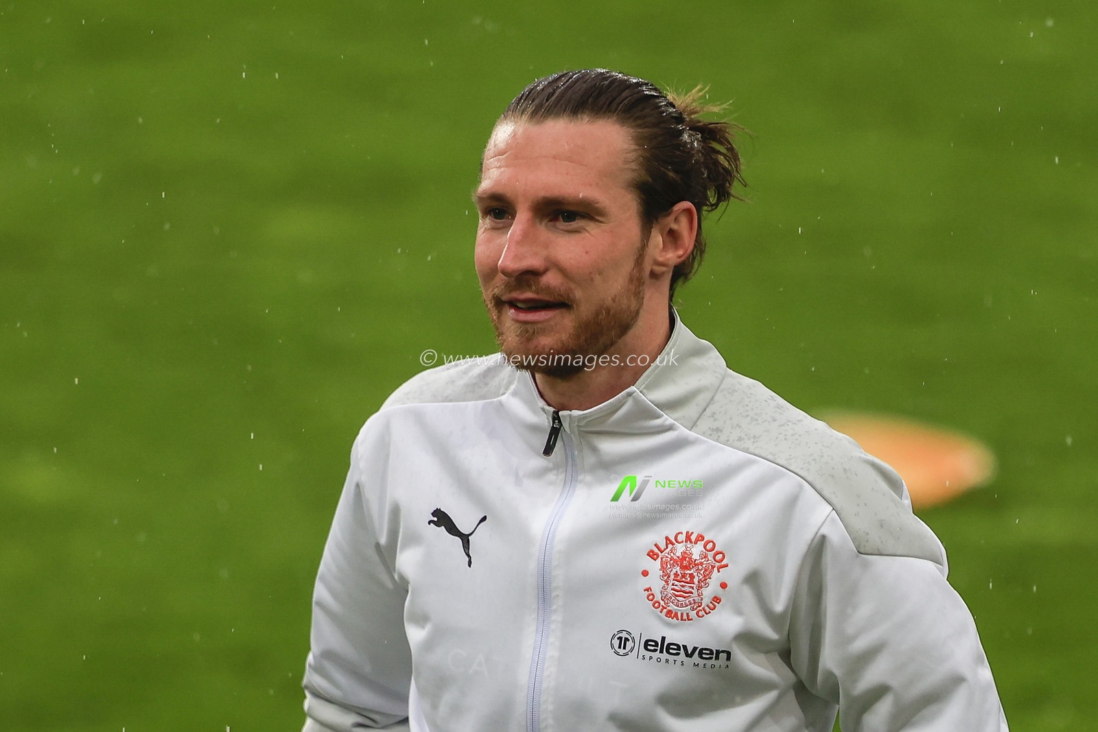 James Husband #3 of Blackpool during the pre-game warmup