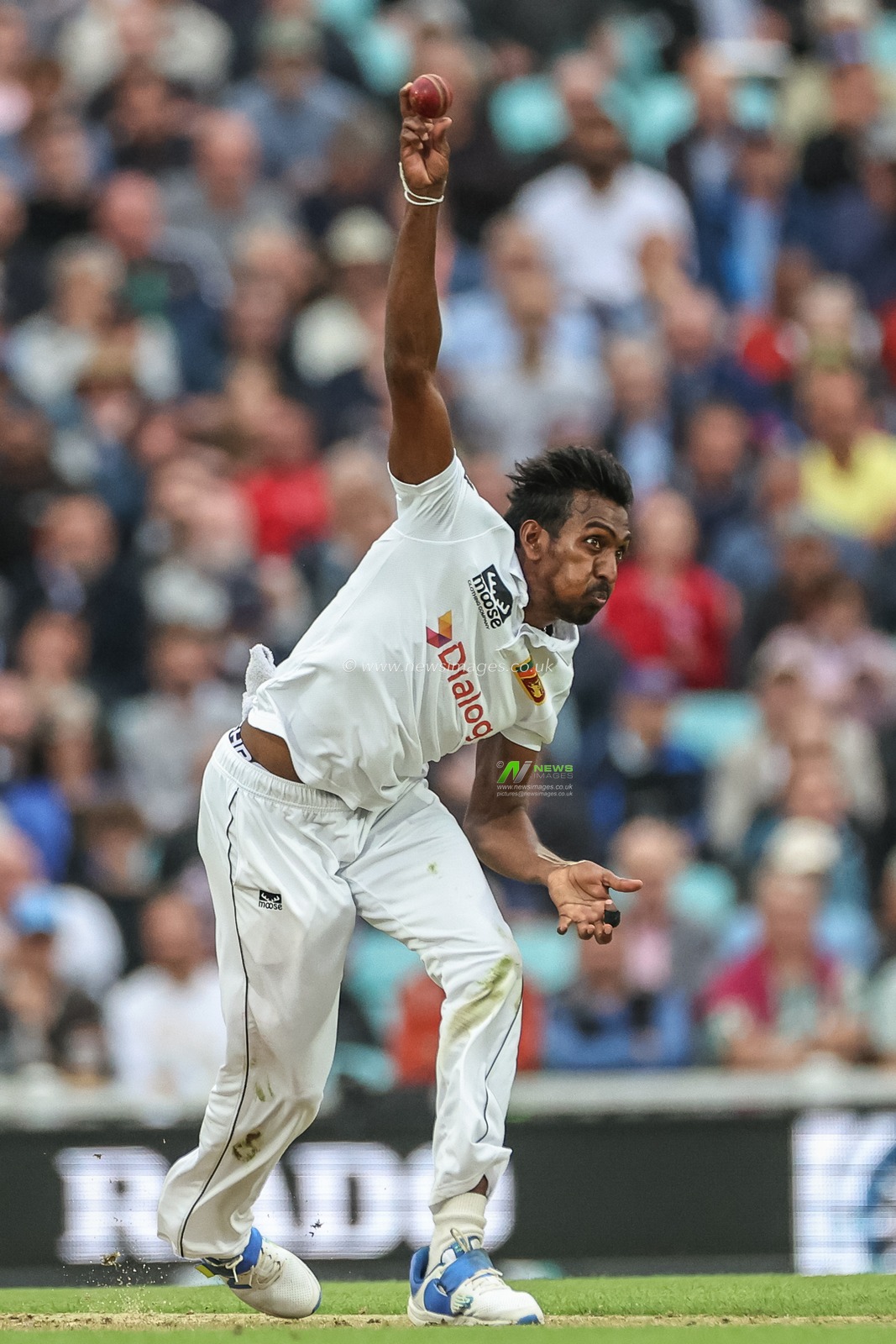 Milan Rathnayake of Sri Lanka delivers the ball during the 3rd Rothesay Test Match Day One England v Sri Lanka at The Kia Oval, London, United Kingdom, 6th September 2024

(Photo by Mark Cosgrove/News Images)