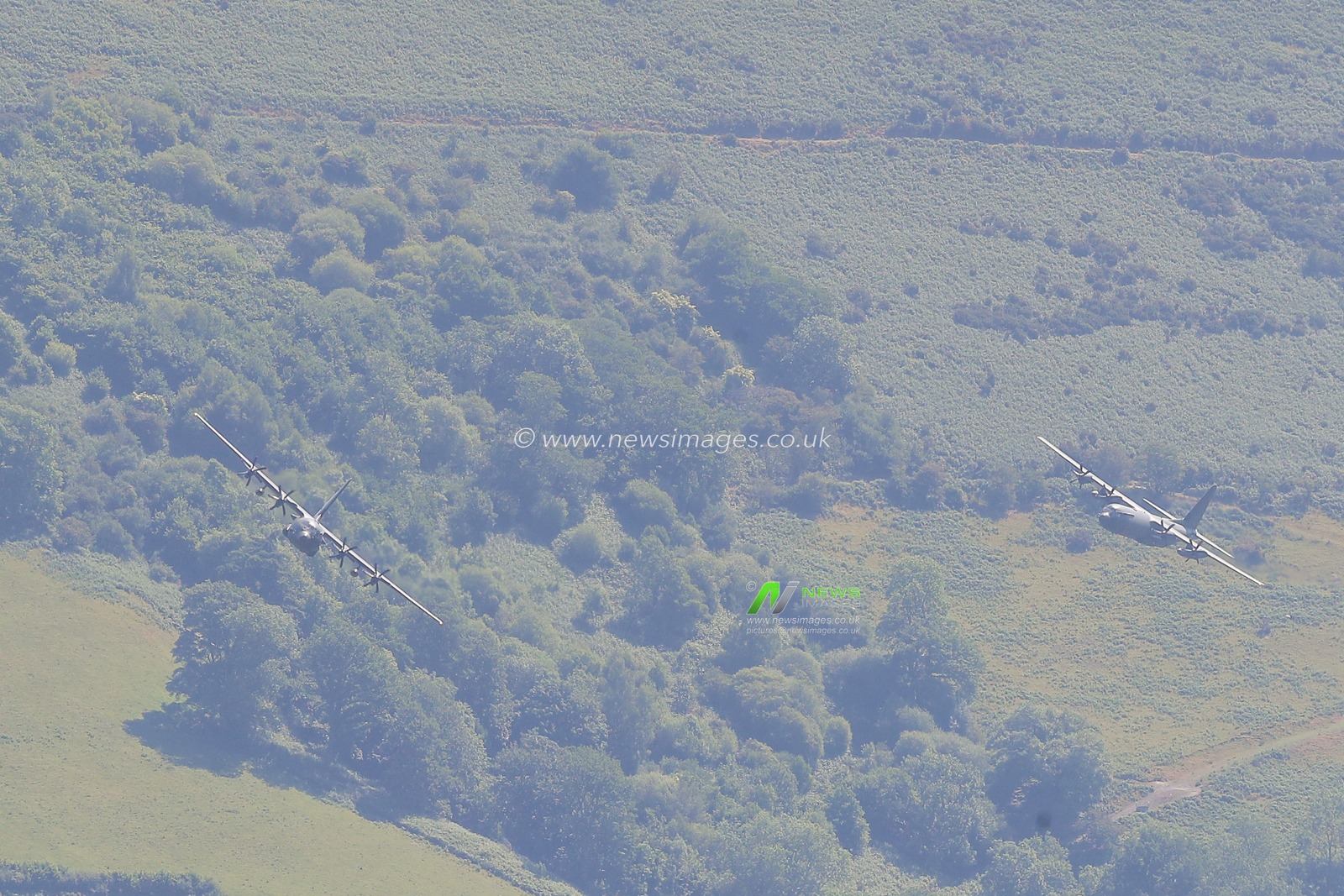 A Three ship of RAF C-130 Hercules flypast as the Royal Air Force mark the forthcoming retirement of the Hercules in the Mach Loop, Dolgellau, United Kingdom, 13th June 2023

(Photo by Gareth Evans/News Images)