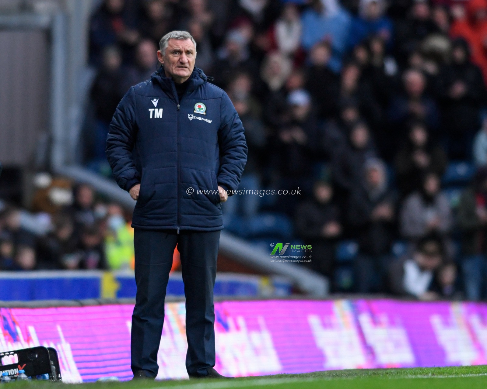 Tony Mowbray manager of Blackburn Rovers watches the game from the technical area