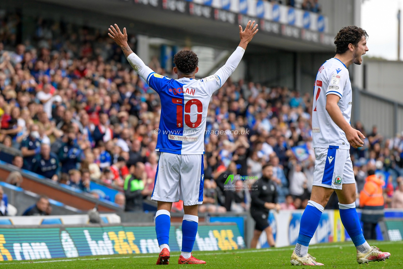 Tyrhys Dolan #10 of Blackburn Rovers celebrates scoring a goal to make it 1-0