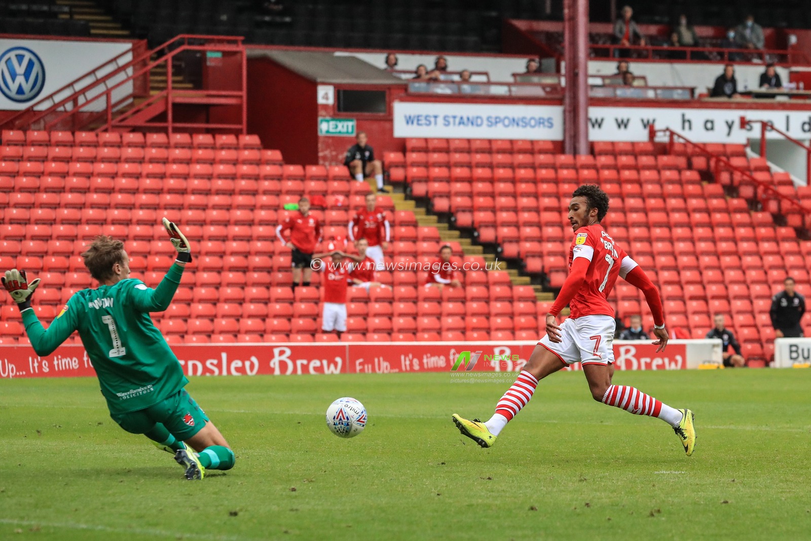 Jacob Brown (7) of Barnsley scores to make it 2-0 as he slots the ball past Christian Walton (1) of Blackburn Rovers
