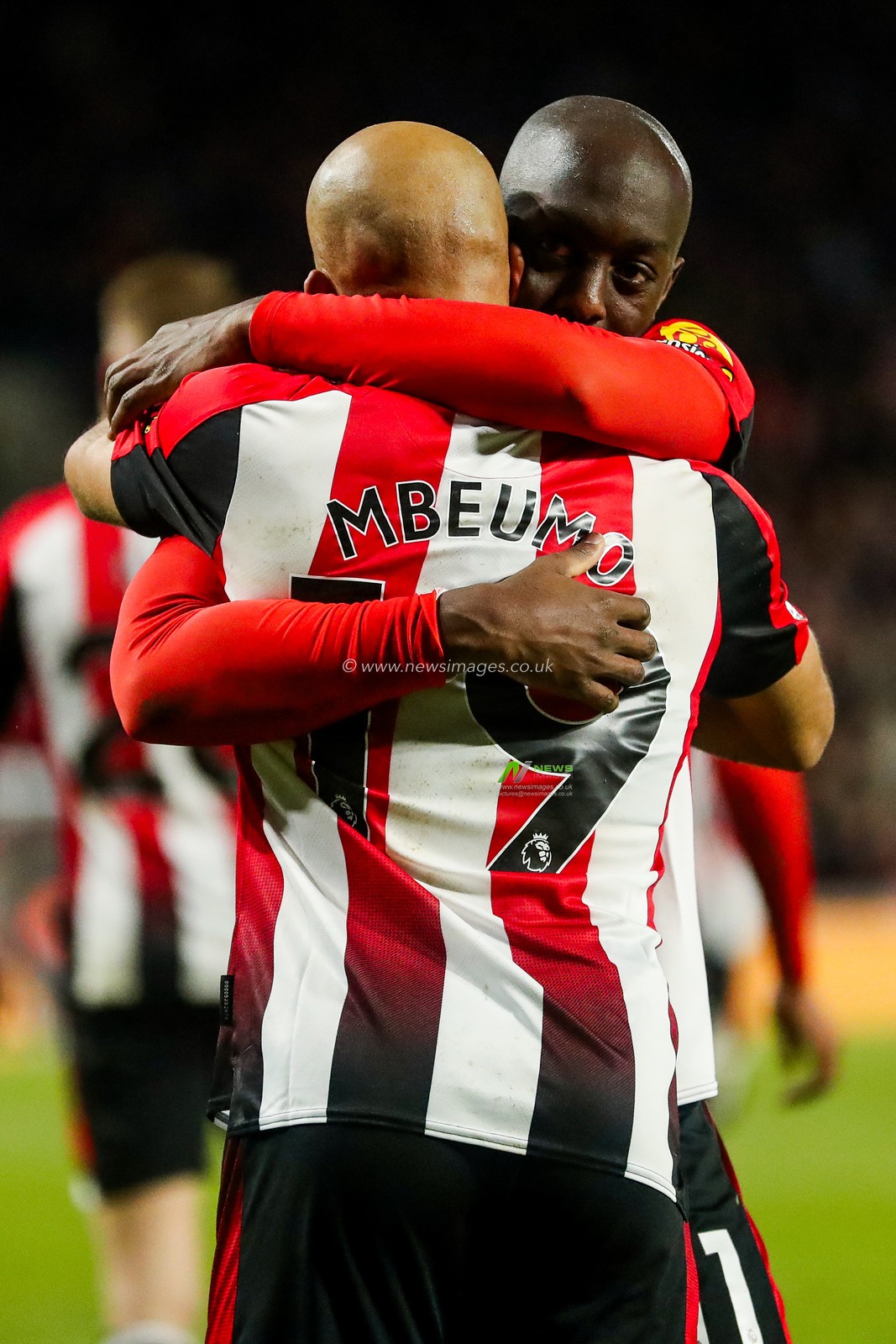 Yoane Wissa of Brentford celebrates his goal with Bryan Mbeumo  to make it 1-0 during the Premier League match Brentford vs Everton at The Gtech Community Stadium, London, United Kingdom, 26th February 2025

(Photo by Izzy Poles/News Images)