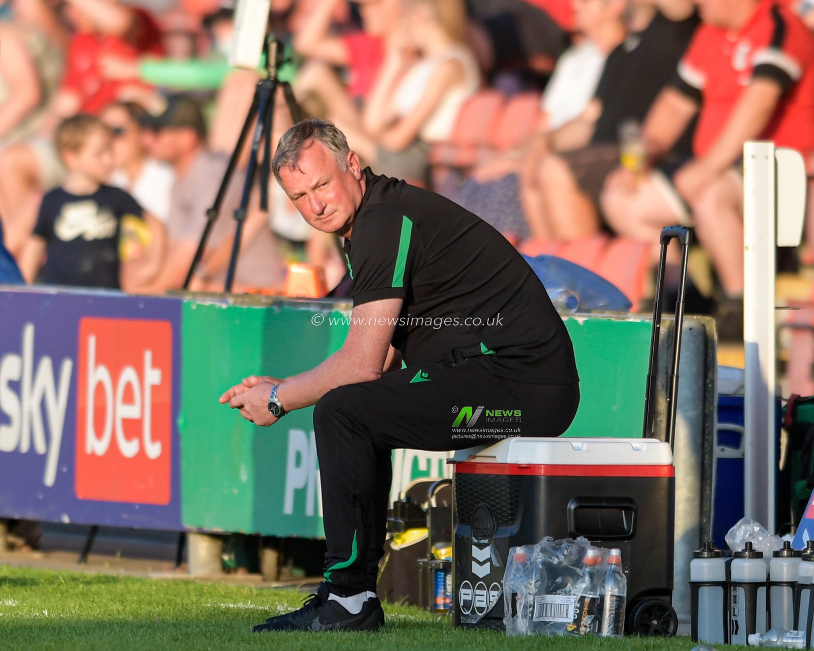 Michael O'Neill manager of Stoke City watches the game from the technical area