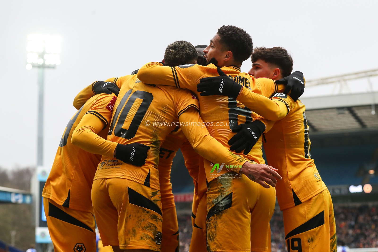 JoÃ£o Gomes of Wolverhampton Wanderers celebrates his goal to make it 0-1 during the Emirates FA Cup Fourth Round Blackburn Rovers vs Wolverhampton Wanderers at Ewood Park, Blackburn, United Kingdom, 9th February 2025

(Photo by Gareth Evans/News Images)