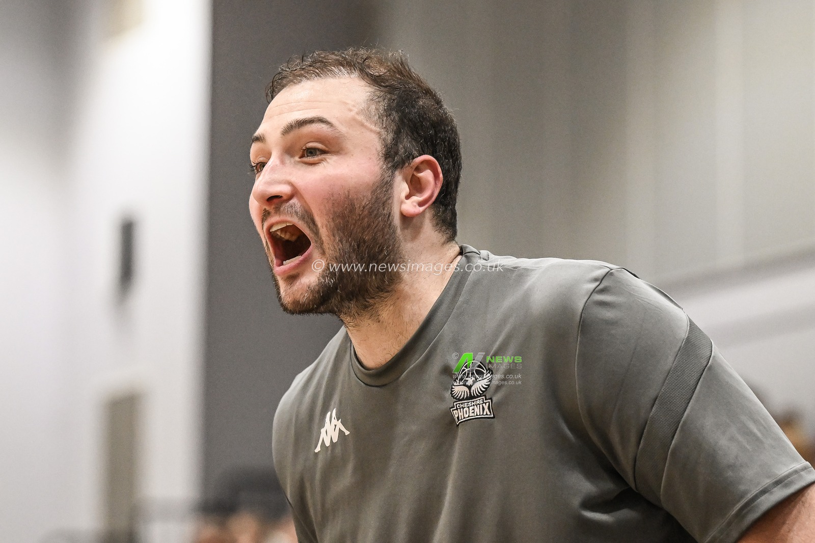 Skyler White of Cheshire Phoenix cheers on his team during the British Basketball Championship match Cheshire Phoenix vs Leicester Riders at Ellesmere Port Sports Village, Ellesmere Port, United Kingdom, 12th November 2023

(Photo by Craig Thomas/News Images)