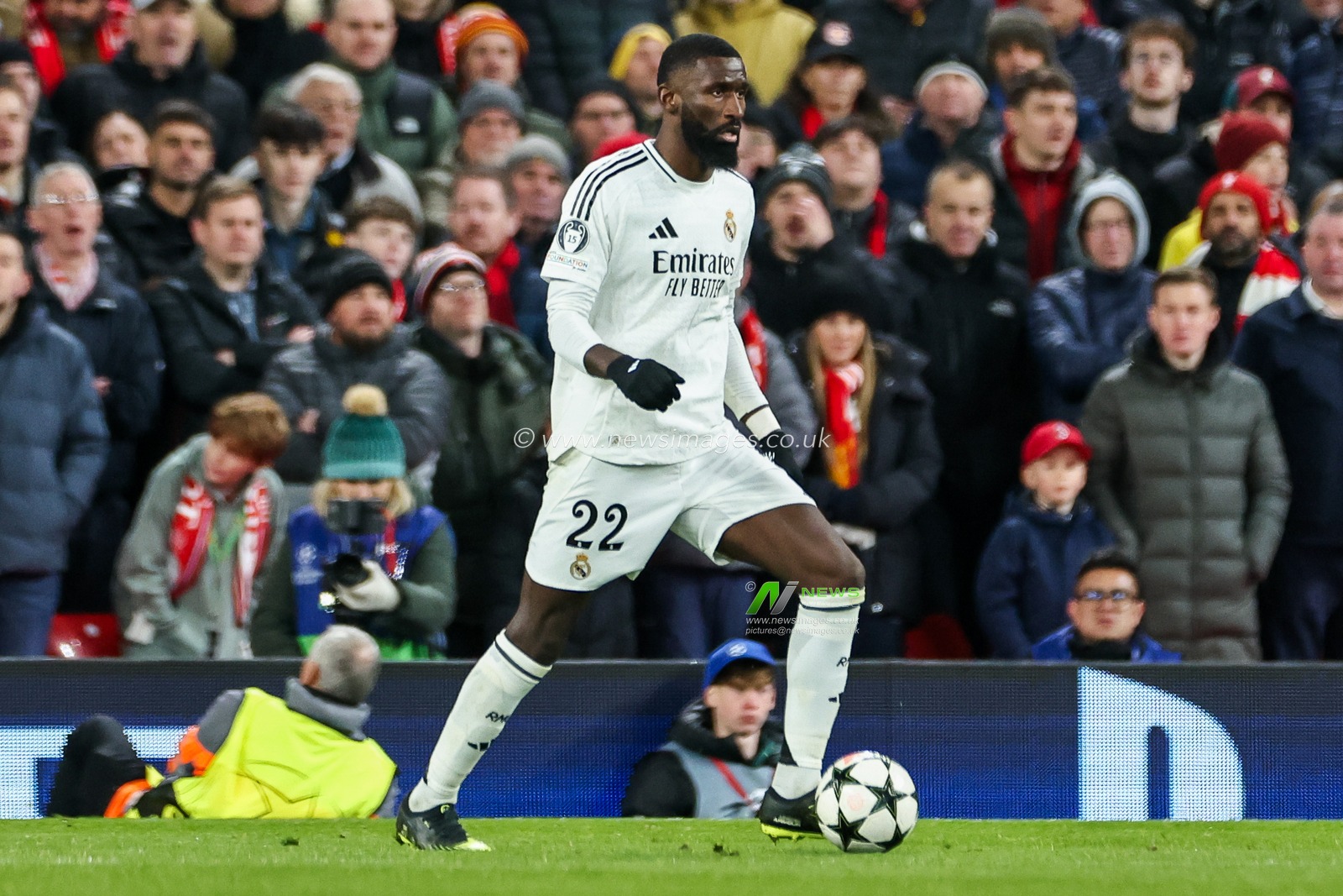 Antonio RÃ¼diger of Real Madrid runs with the ball during the UEFA Champions League, League Phase MD5 Liverpool v Real Madrid at Anfield, Liverpool, United Kingdom, 27th November 2024

(Photo by Mark Cosgrove/News Images)