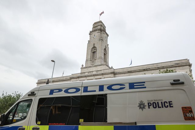 Police arrive during an anti-racism protest, Barnsley, United Kingdom, 8th August 2024