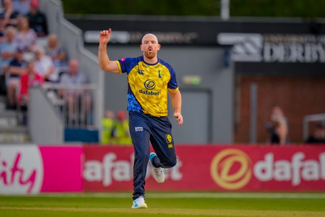 Ben Raine ion Durham during the Vitality Blast T20 match between Derbyshire Falcons and Durham Cricket at The Central Co-Op County Ground, Derby, United Kingdom on 22 May 2026

(Photo by Maynard Manyowa/News Images)