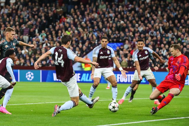 Pau Torres of Aston Villa scores a goal to make it 1-0 but is later ruled out by VAR during the UEFA Champions League League Stage match Aston Villa vs Bayern Munich at Villa Park, Birmingham, United Kingdom, 2nd October 2024

(Photo by Gareth Evans/News Images)