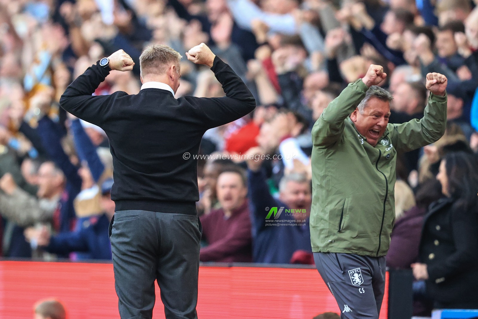 Dean Smith manager of Aston Villa celebrates John McGinn #7 of Aston Villaâ€™s goal to make it 2-0
