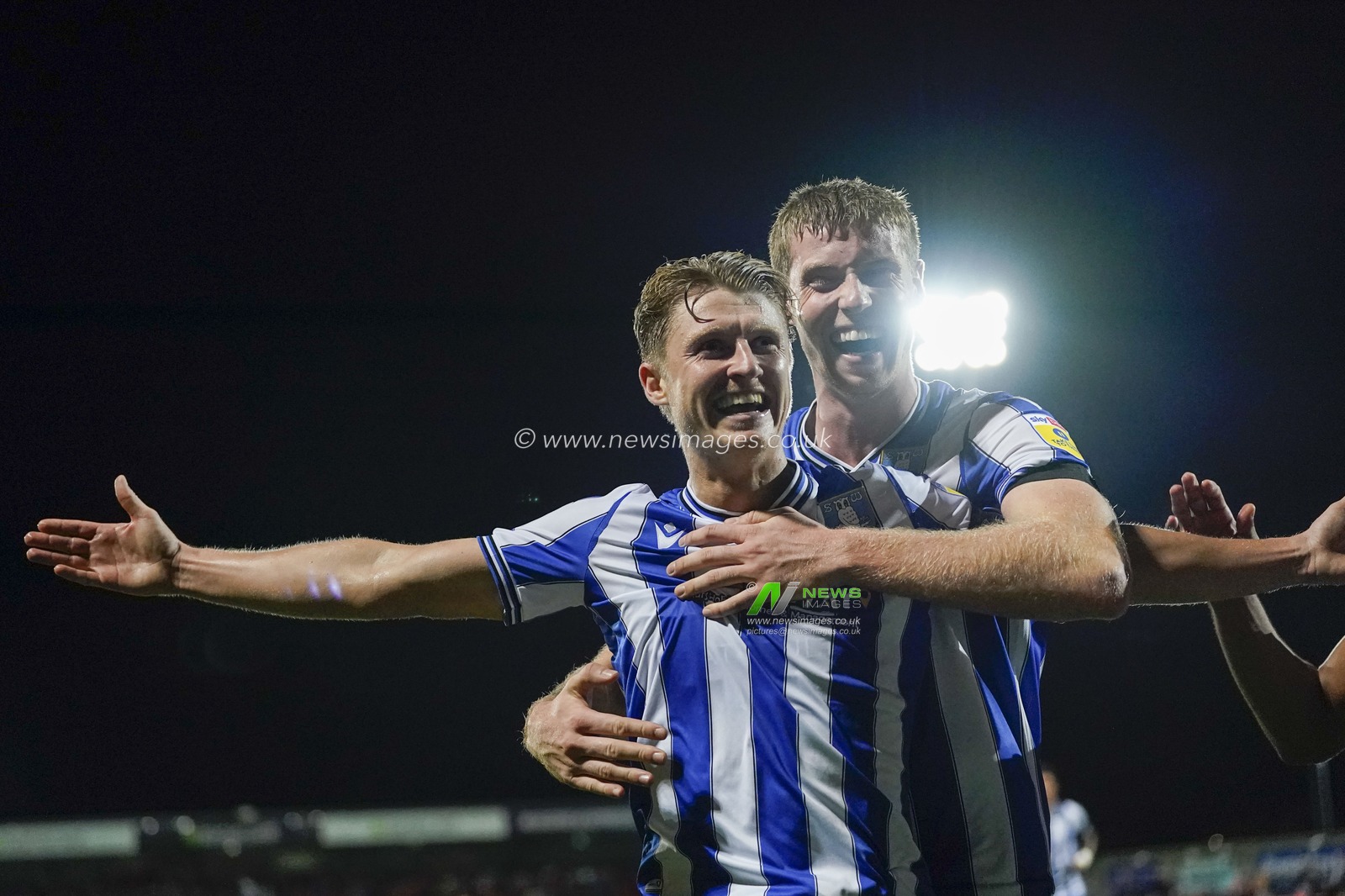 Mark McGuinness celebrates with George Byers of Sheffield Wednesday after scoring during the Sky Bet League 1 match Morecambe vs Sheffield Wednesday at Mazuma Stadium, Morecambe, United Kingdom, 13th September 2022

(Photo by Steve Flynn/News Images)