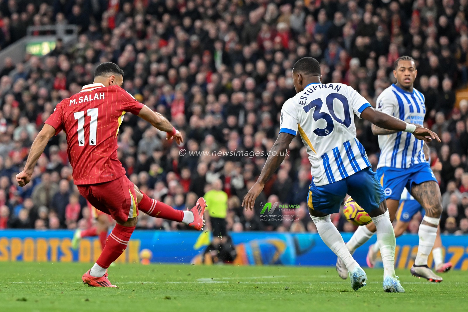Mohamed Salah of Liverpool scores a goal to make it 2-1 Liverpool during the Premier League match Liverpool vs Brighton and Hove Albion at Anfield, Liverpool, United Kingdom, 2nd November 2024

(Photo by Cody Froggatt/News Images)