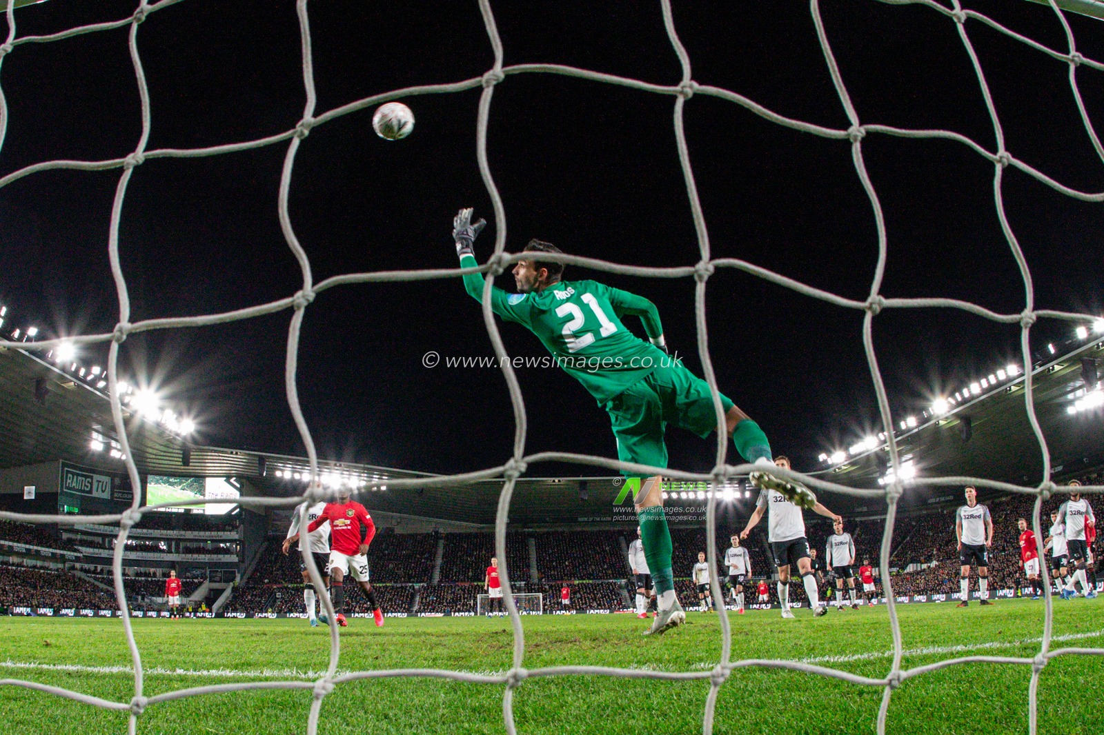 5th March 2020, Pride Park Stadium, Derby, England; Emirates FA Cup 5th Round, Derby County v Manchester United : Luke Shaw (23) of Manchester United scores to make it 0-1
