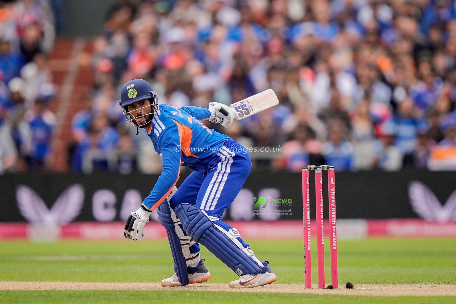 Tilak Varma of India bats during the Second Vitality T20 International match England vs India at Old Trafford, Manchester, United Kingdom on 04 July 2026

(Photo by Maynard Manyowa/News Images)