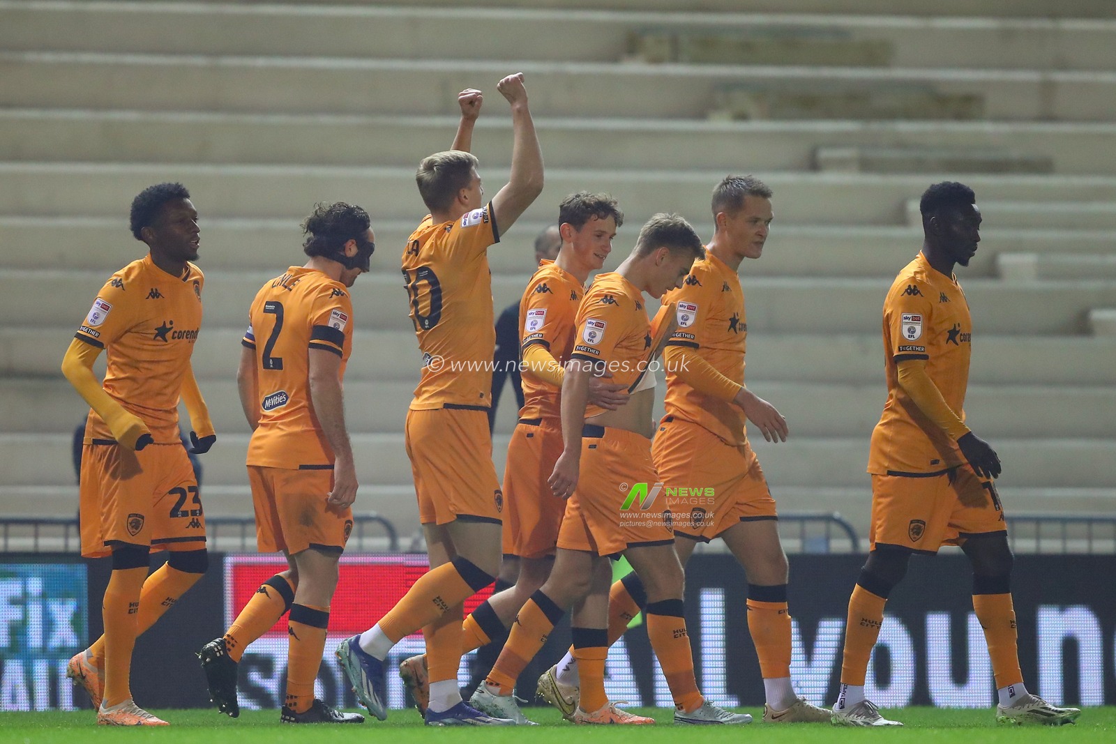 Liam Delap #20 of Hull City celebrates his goal to make it 0-1 during the Sky Bet Championship match Birmingham City vs Hull City at St Andrews, Birmingham, United Kingdom, 25th October 2023

(Photo by Gareth Evans/News Images)