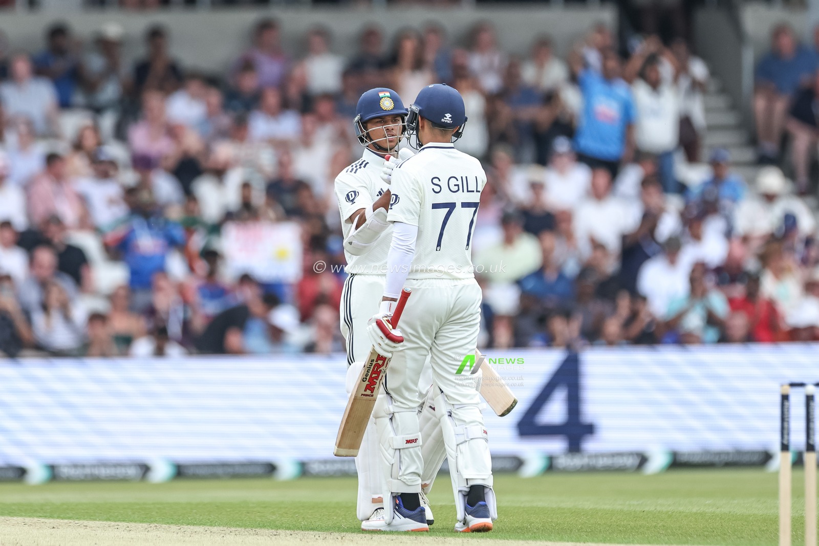 India captain Shubman Gill celebrates a half century (50 runs) with Yashasvi Jaiswal of India during the 1st Rothesay Test Match Day 1 England vs India at Headingley Cricket Ground, Leeds, United Kingdom, 20th June 2025

(Photo by Mark Cosgrove/News Images)