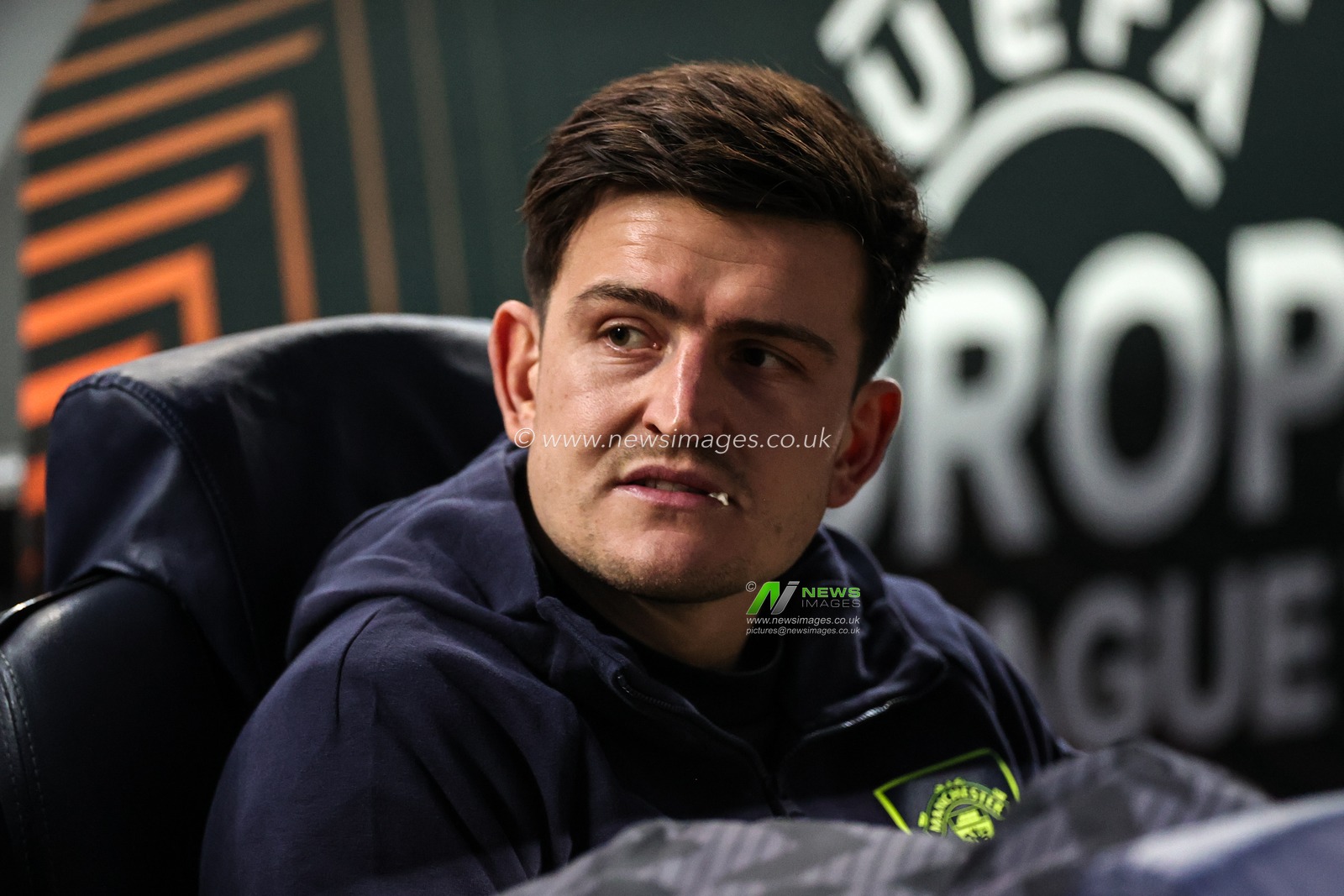 Harry Maguire #5 of Manchester United  on the bench during the UEFA Europa League Knockout Round Play-Offs Barcelona vs Manchester United at Spotify Camp Nou, Barcelona, Spain, 16th February 2023

(Photo by Mark Cosgrove/News Images)