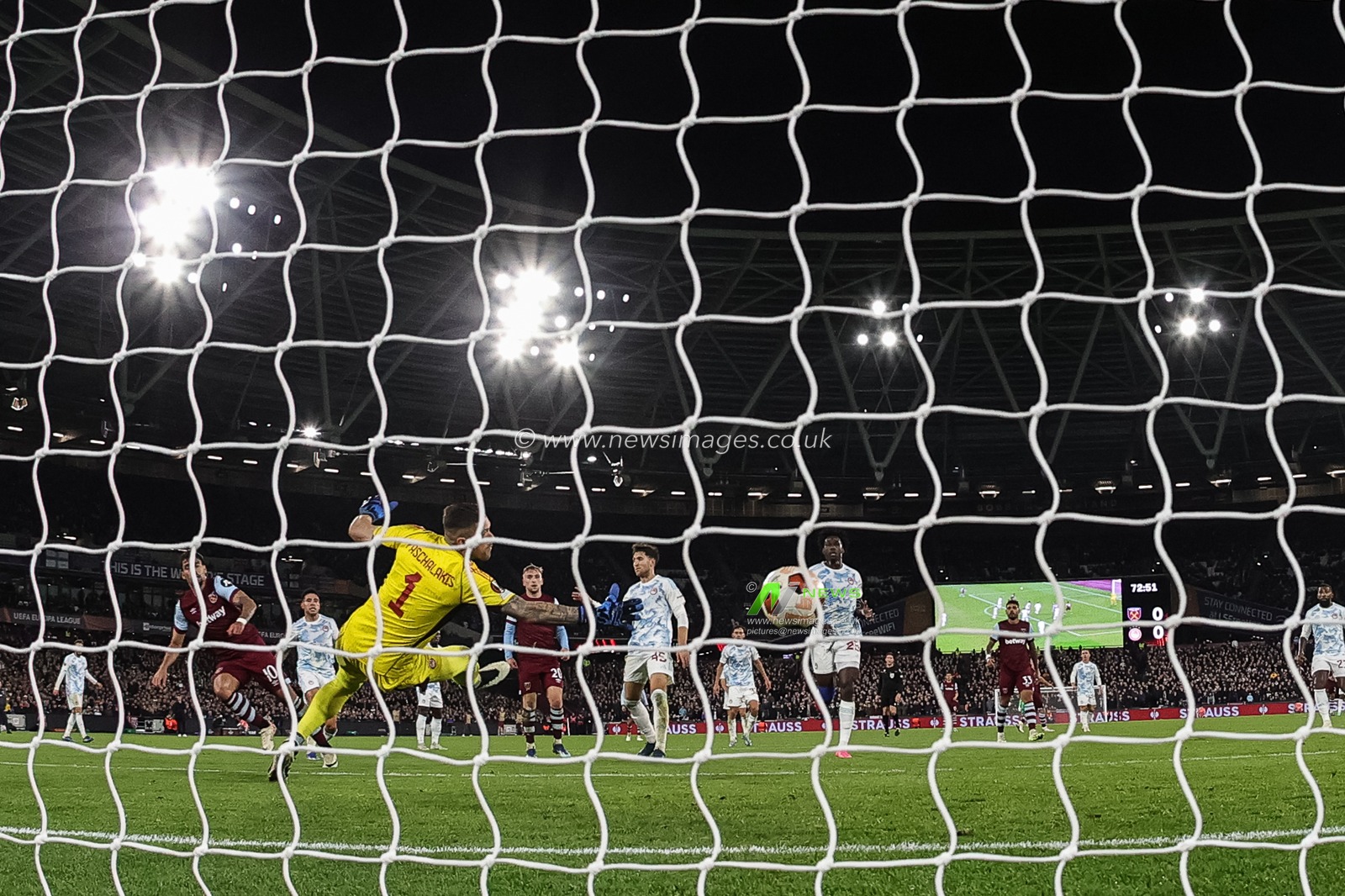Lucas PaquetÃ¡ #10 of West Ham United scores to make it 1-0 during the UEFA Europa League match West Ham United vs Olympiakos FC at London Stadium, London, United Kingdom, 9th November 2023

(Photo by Mark Cosgrove/News Images)
