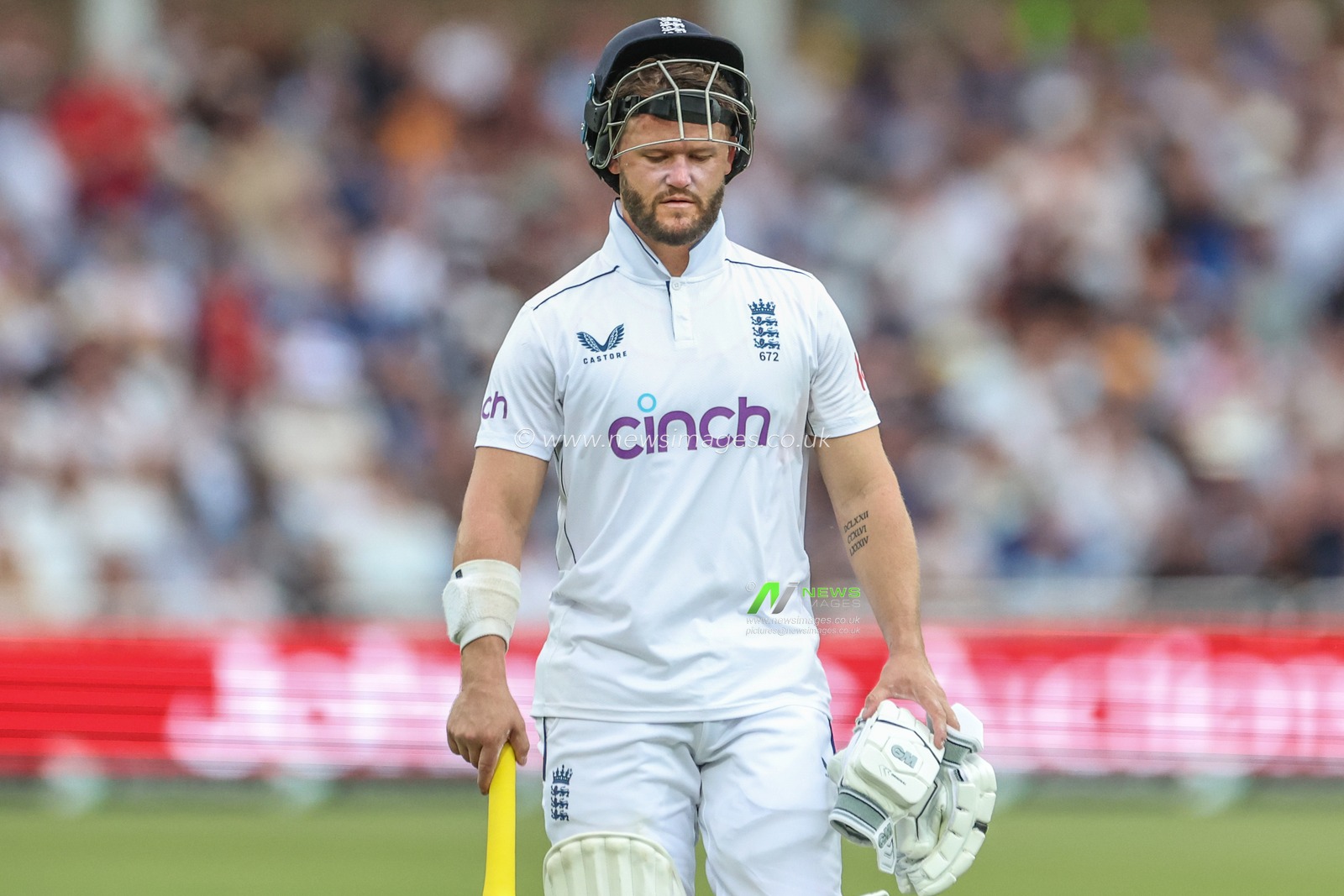 Ben Duckett of England leaves the field of play after he is bowled out by Alzarri Joseph of West Indies during the Rothesay Test Match day three England vs West Indies at Trent Bridge, Nottingham, United Kingdom, 20th July 2024

(Photo by Mark Cosgrove/News Images)