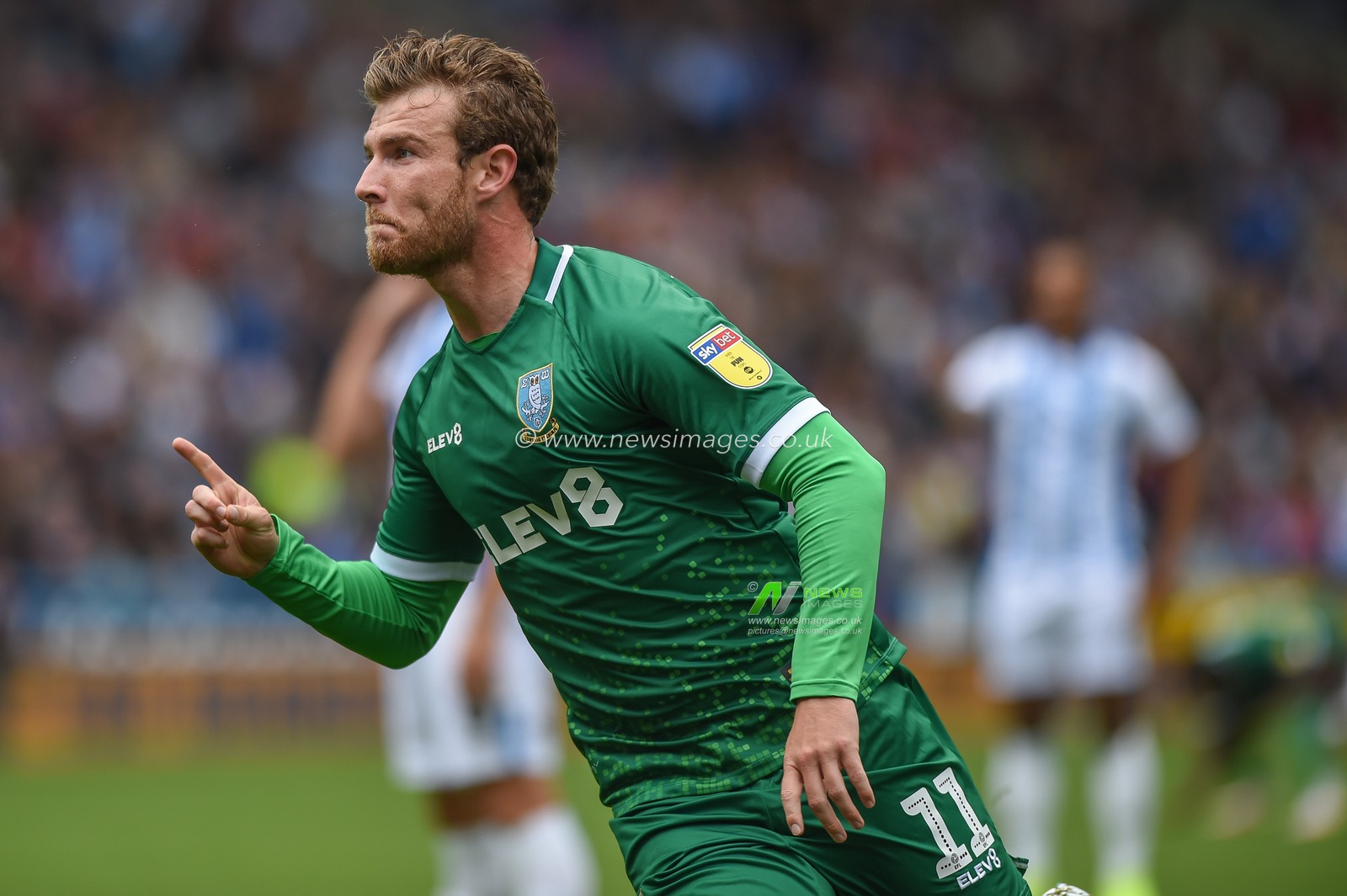 15th September 2019, John Smiths Stadium, Huddersfield England; Sky Bet Championship Football, Huddersfield Town vs Sheffield Wednesday ;Sam Winnall (11) of Sheffield Wednesday celebrates scoring goal make it 0-2 to Sheffield Wednesday.

Credit: Dean Williams/News Images

English Football League images are subject to DataCo Licence
