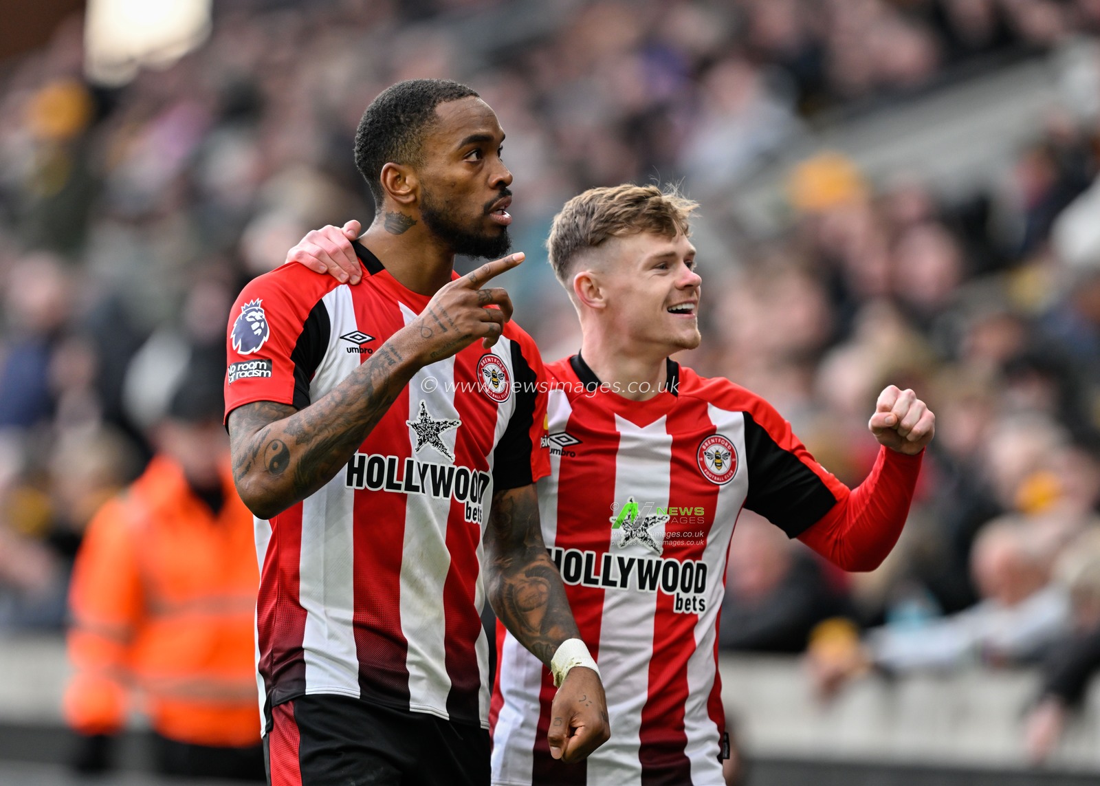 Ivan Toney of Brentford celebrates his goal to make it 0-2 Brentford, during the Premier League match Wolverhampton Wanderers vs Brentford at Molineux, Wolverhampton, United Kingdom, 10th February 2024

(Photo by Cody Froggatt/News Images)