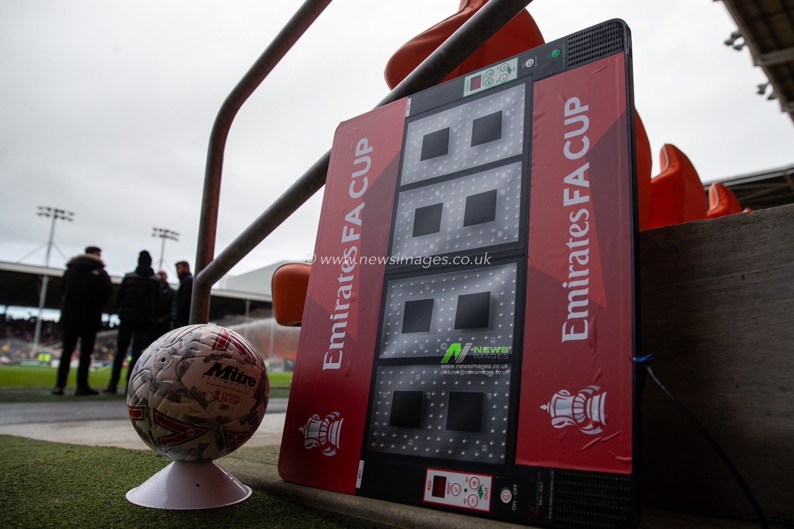 The Emirates FA Cup substitute board and match ball ready for use ahead of the Emirates FA Cup 2nd Round match Blackpool vs Birmingham City at Bloomfield Road, Blackpool, United Kingdom, 1st December 2024

(Photo by Gareth Evans/News Images)
