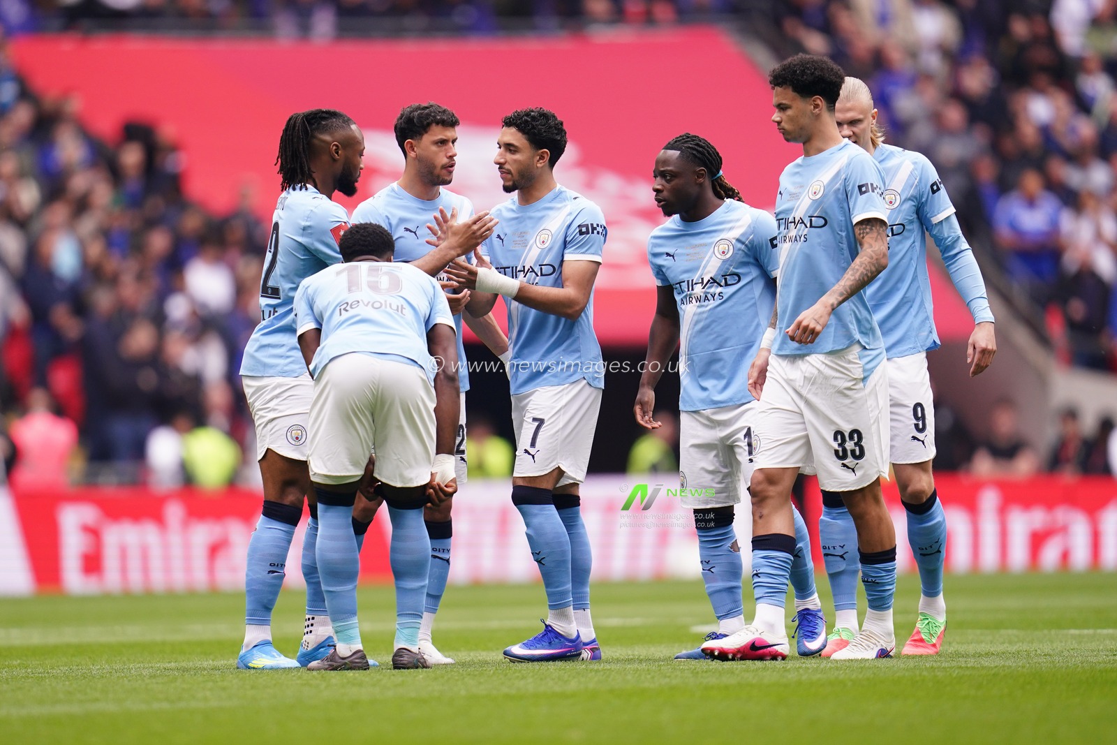 Manchester City players during the Emirates FA Cup Final match Chelsea vs Manchester City at Wembley Stadium, London, United Kingdom on 16 May 2026

(Photo by Harvey Murphy/News Images)