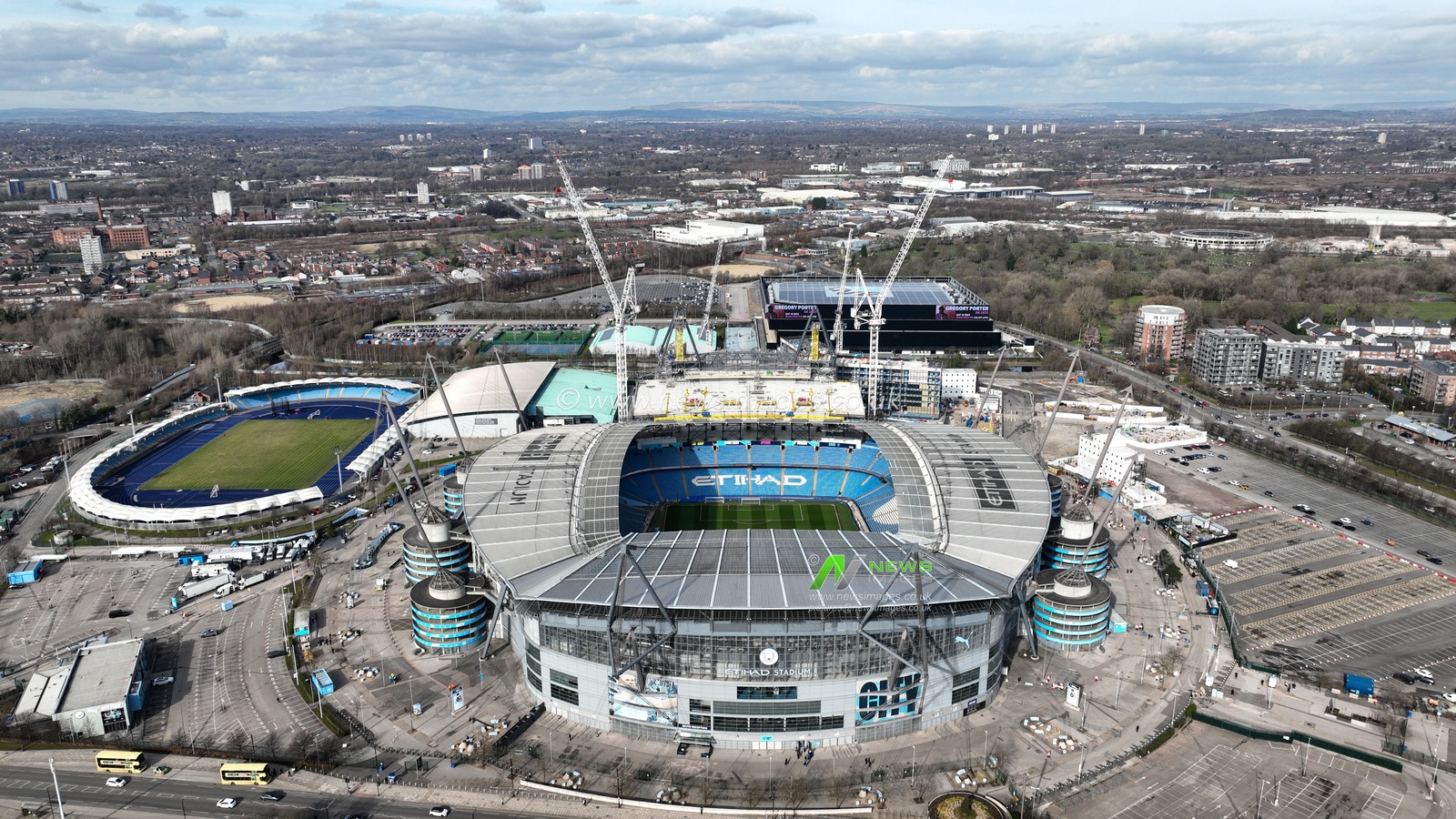 An aerial view of the Etihad Stadium showing the extension works to the North Stand during the Emirates FA Cup 5th Round match Manchester City vs Plymouth Argyle at Etihad Stadium, Manchester, United Kingdom, 1st March 2025

(Photo by Mark Cosgrove/News Images)
