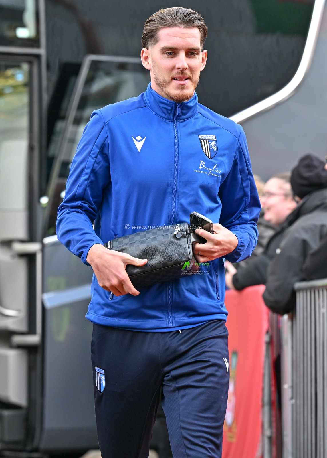 Tom Nichols 9# of Gillingham Football Club arrives ahead of the match, during the Sky Bet League 2 match Wrexham vs Gillingham at SToK Cae Ras, Wrexham, United Kingdom, 11th November 2023

(Photo by Cody Froggatt/News Images)
