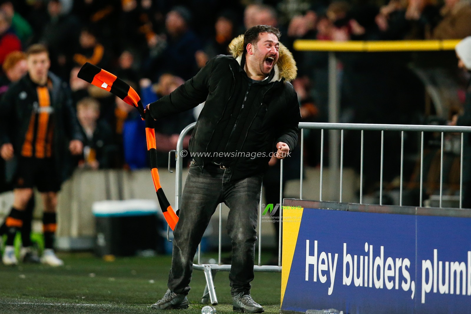 A fan of Hull City celebrates the goal scored by Ã“scar EstupiÃ±Ã¡n #19 of Hull City during the Sky Bet Championship match Hull City vs Huddersfield Town at MKM Stadium, Hull, United Kingdom, 14th January 2023

(Photo by Ben Early/News Images)