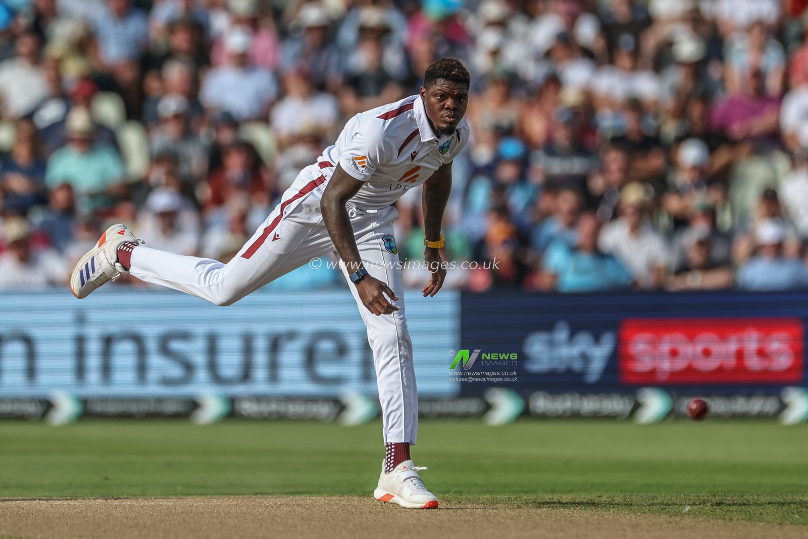 Alzarri Joseph of West Indies delivers the ball during the 3rd Rothesay Test Match Day One match England vs West Indies at Edgbaston, Birmingham, United Kingdom, 26th July 2024

(Photo by Mark Cosgrove/News Images)