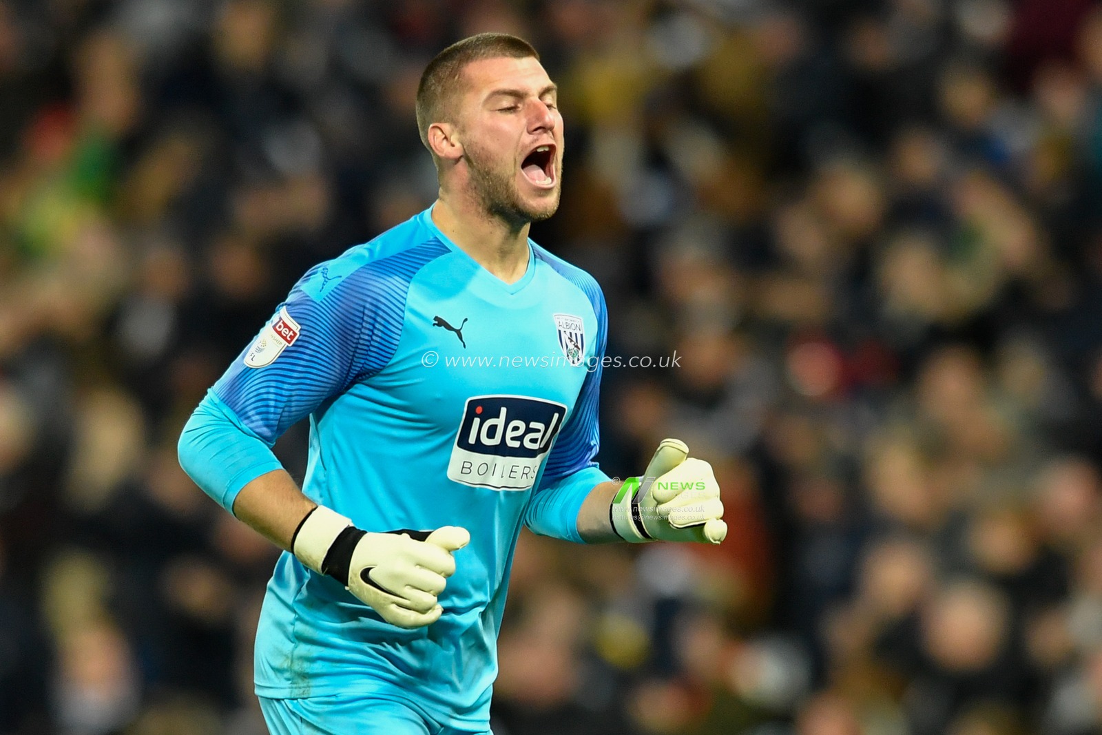 22nd October 2019, The Hawthorns, West Bromwich, England; Sky Bet Championship, West Bromwich Albion v Barnsley : Sam Johnstone (1) of West Bromwich Albion celebrates his team scoring a goal

Credit: Simon Whitehead/News Images