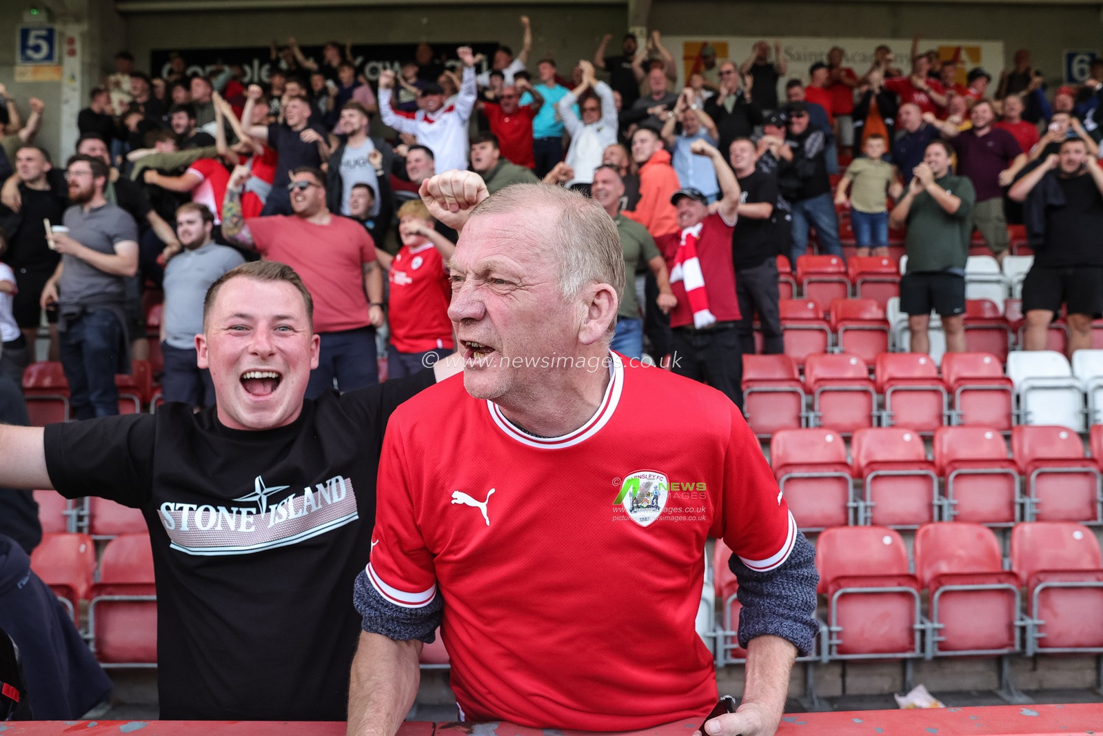 Barnsley fans during the Sky Bet League 1 match Cheltenham Town vs Barnsley at The Jonny-Rocks Stadium, Cheltenham, United Kingdom, 2nd September 2023

(Photo by Mark Cosgrove/News Images)