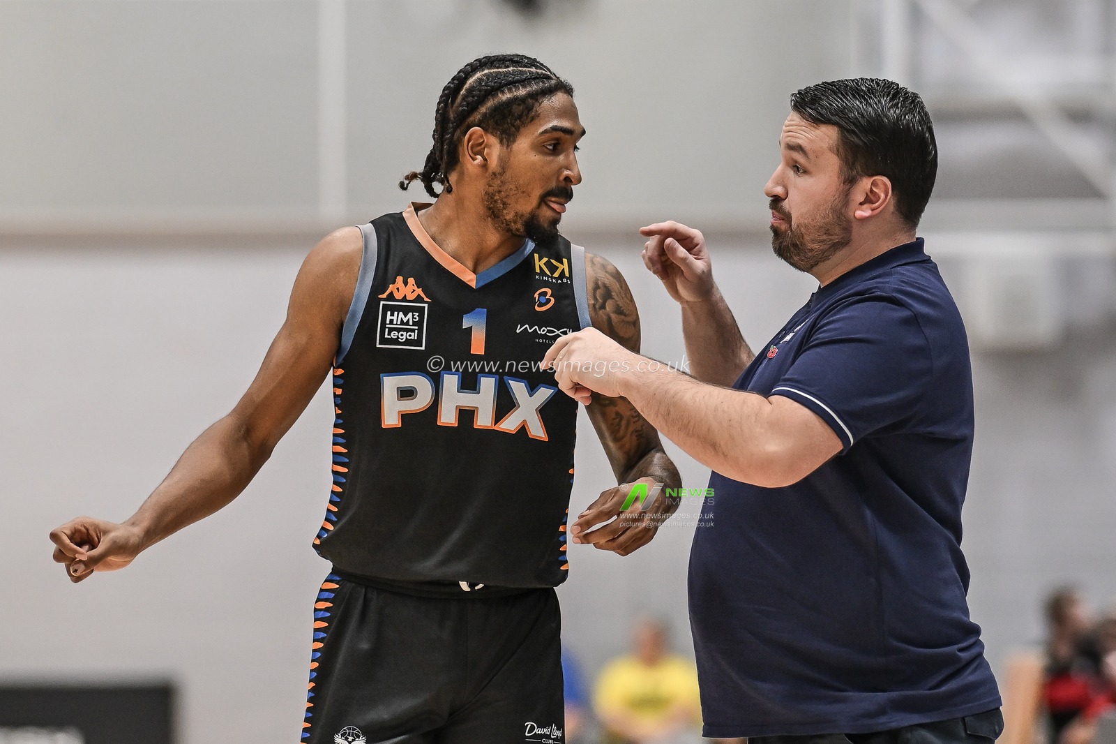 Ben Thomas Head Coach of Cheshire Phoenix gives instructions to Cam Christon of Cheshire Phoenix during the British Basketball Championship match Cheshire Phoenix vs Leicester Riders at Ellesmere Port Sports Village, Ellesmere Port, United Kingdom, 12th November 2023

(Photo by Craig Thomas/News Images)