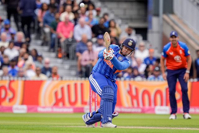Vaibhav Sooryavanshi of India hits a four  during the Second Vitality T20 International match England vs India at Old Trafford, Manchester, United Kingdom on 04 July 2026

(Photo by Maynard Manyowa/News Images)