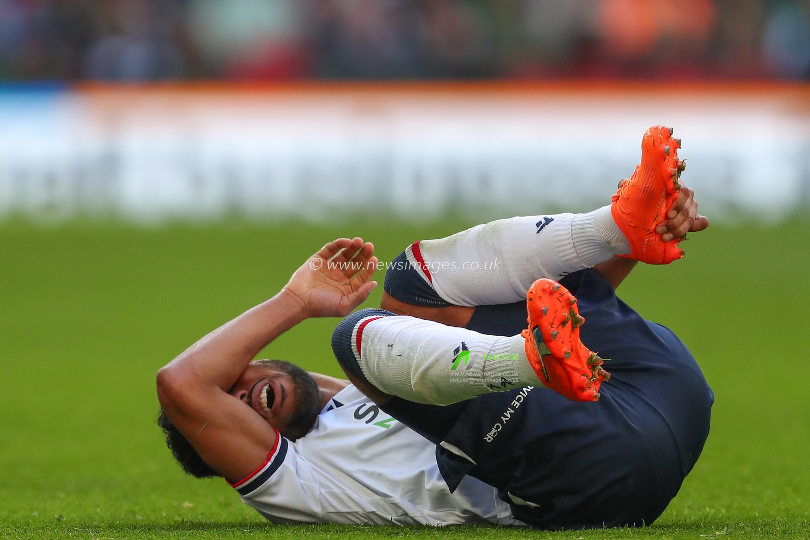 Elias Kachunga #24 of Bolton Wanderers goes down injured during the Papa John's Trophy Final match Bolton Wanderers vs Plymouth Argyle at Wembley Stadium, London, United Kingdom, 2nd April 2023

(Photo by Gareth Evans/News Images)