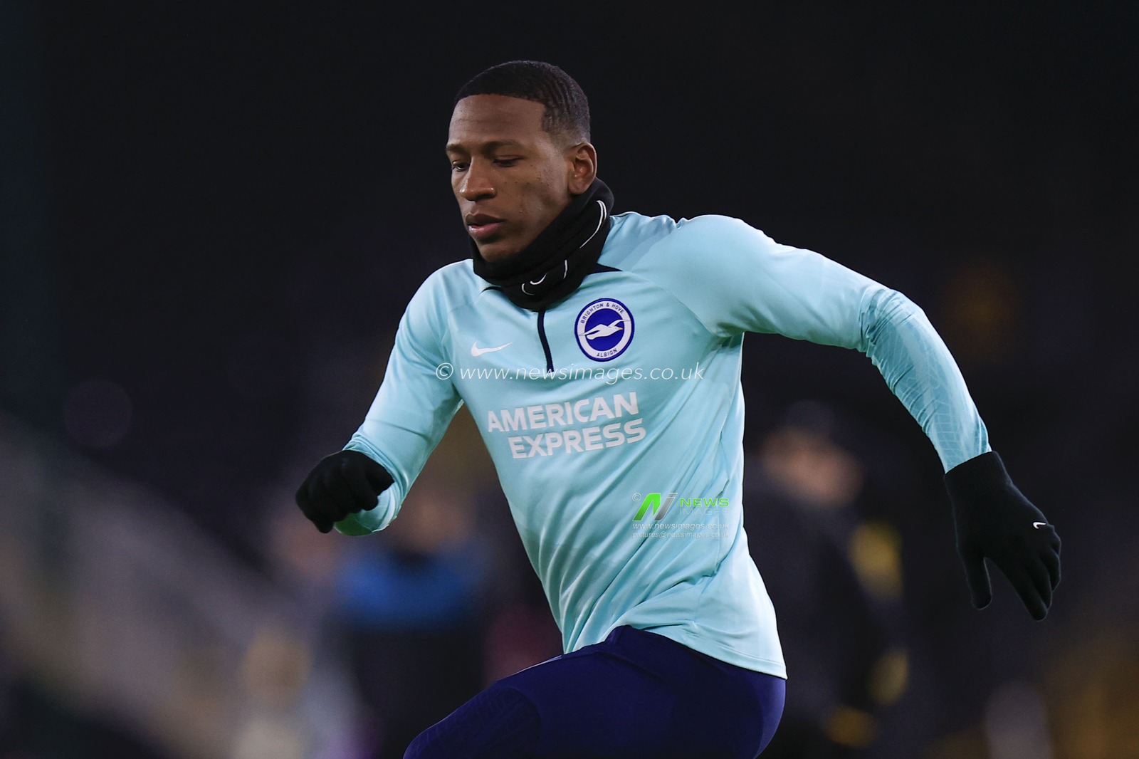 Pervis Estupinan of Brighton & Hove Albion during the warm-up ahead of the Emirates FA Cup 5th Round match Wolverhampton Wanderers vs Brighton and Hove Albion at Molineux, Wolverhampton, United Kingdom, 28th February 2024

(Photo by Conor Molloy/News Images)