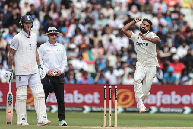 Akash Deep of India delivers the ball during the 2nd Rothesay Test Match day 5 England v India at Edgbaston, Birmingham, United Kingdom, 6th July 2025

(Photo by Mark Cosgrove/News Images)