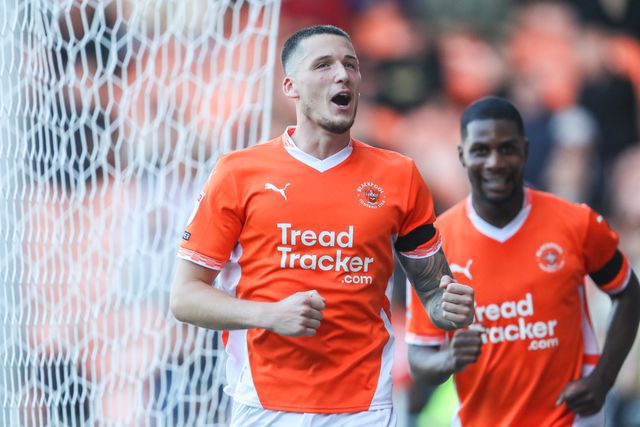 Oliver Casey of Blackpool celebrates his goal to make it 1-1 during the Sky Bet League 1 match Blackpool vs Barnsley at Bloomfield Road, Blackpool, United Kingdom, 19th October 2024

(Photo by Gareth Evans/News Images)