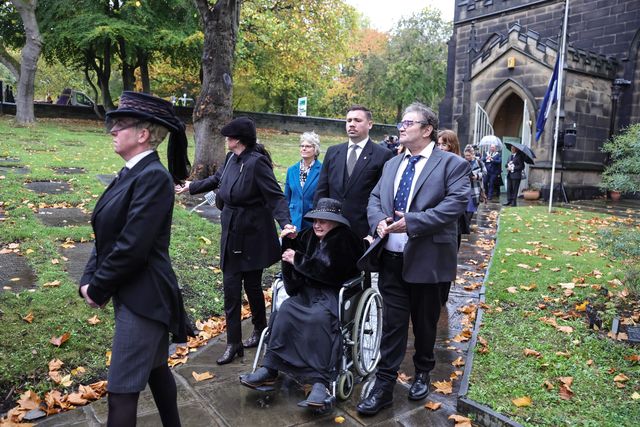 Harold Dennis “Dickie” Bird OBE family leave the church during the Funeral of Harold Dennis “Dickie” Bird OBE at St Mary's Church, Barnsley, United Kingdom, 19th October 2025

(Photo by Mark Cosgrove/News Images)