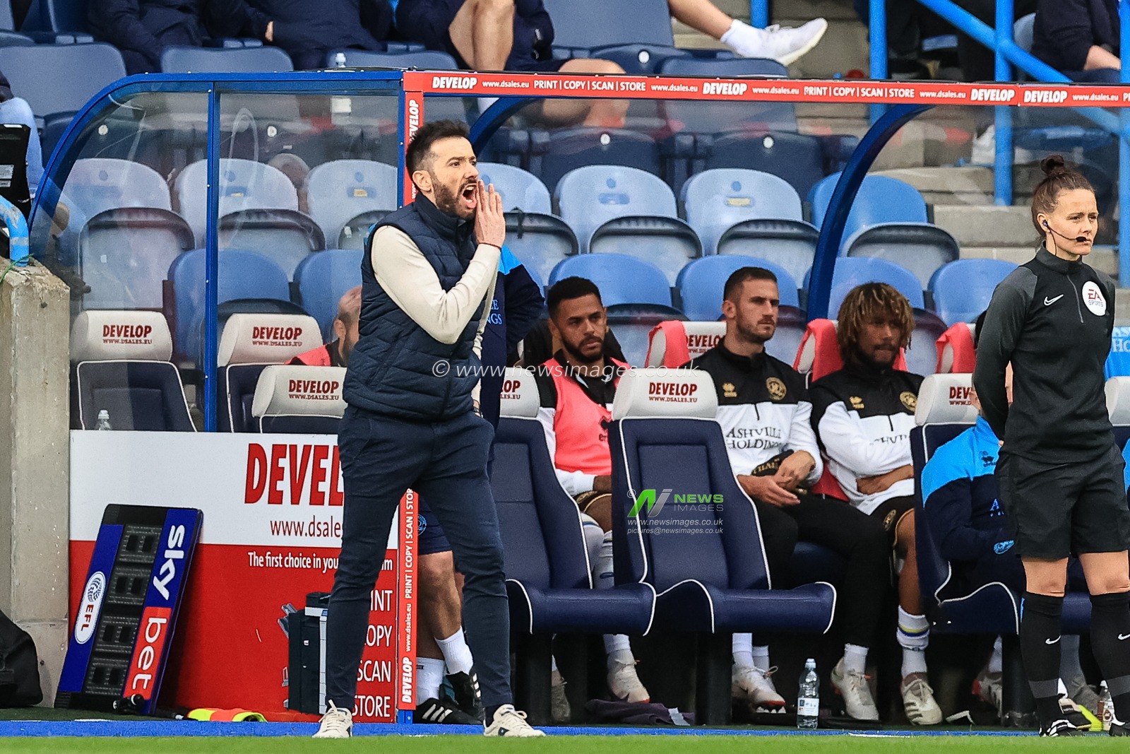 Carlos CorberÃ¡n manager of Huddersfield Town gives his team instructions