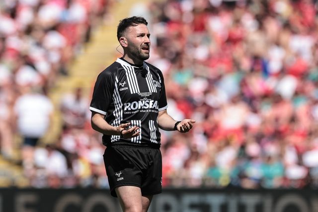 Referee Liam Moore gives instruction during the Betfred Challenge Cup Final match Wigan Warriors vs Hull KR at Wembley Stadium, London, United Kingdom on 30 May 2026

(Photo by Mark Cosgrove/News Images)