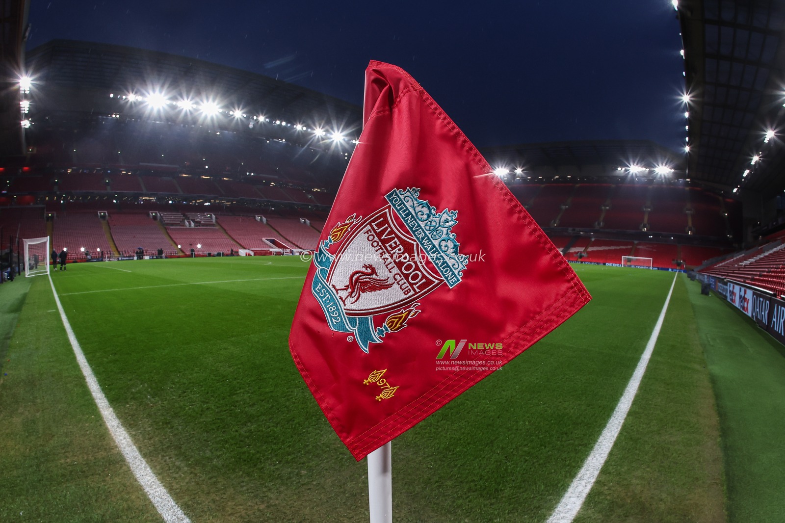 A general view of Anfield and the branded liverpool corner flag, Home of Liverpool, ahead of the UEFA Champions League - League Stage Liverpool v Lille at Anfield, Liverpool, United Kingdom, 21st January 2025

(Photo by Mark Cosgrove/News Images)