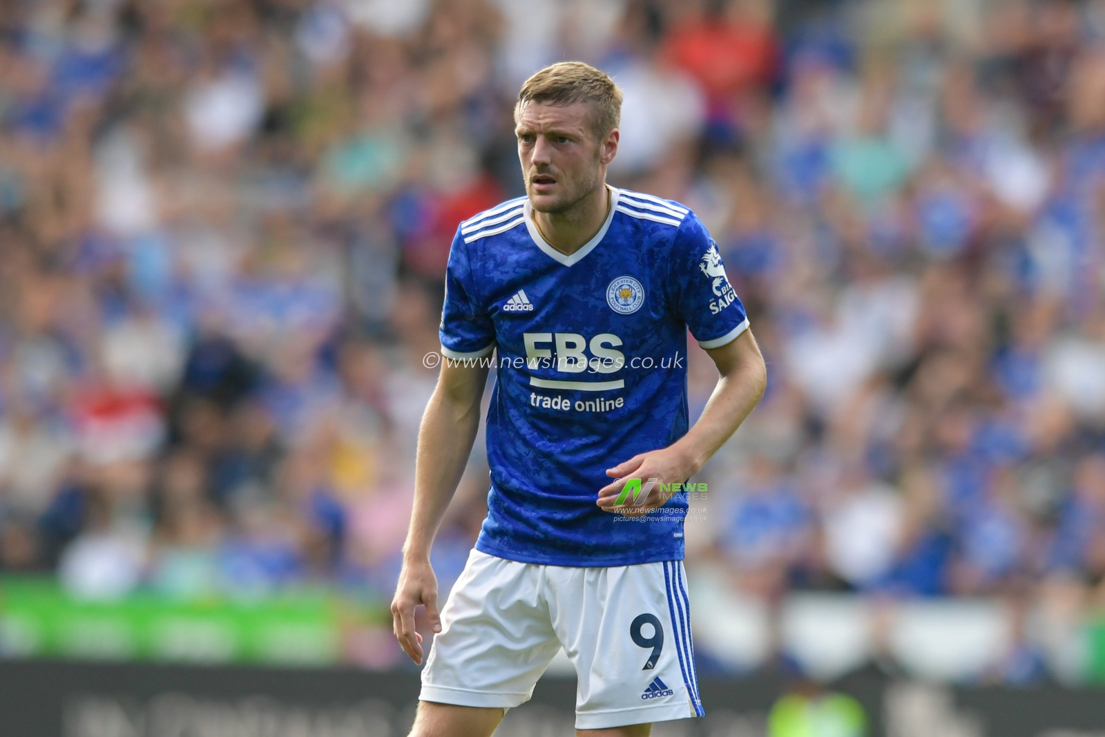Jamie Vardy #9 of Leicester City in action during the game
